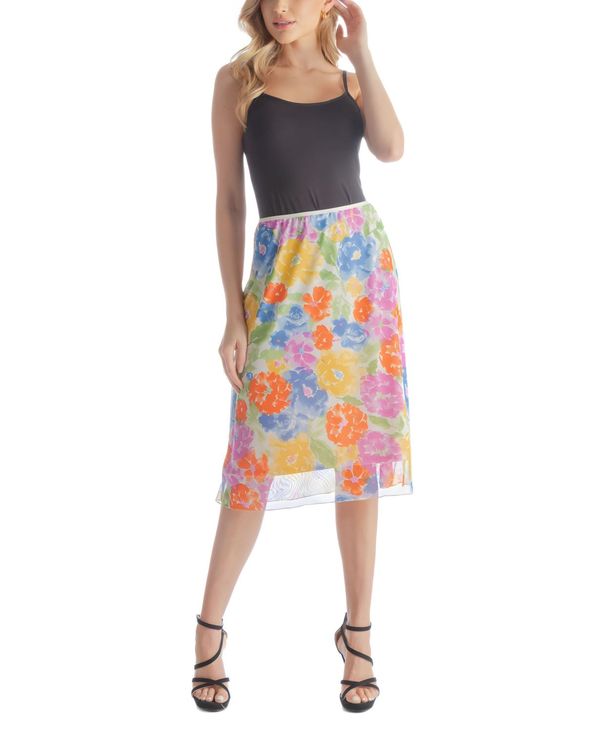 yz 24ZuRtH[g fB[X XJ[g {gX Women's Colorful Sheer Overlay Elastic Waist Skirt Pink Multi