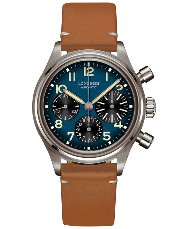  ロンジン メンズ 腕時計 アクセサリー Men's Swiss Automatic Chronograph Avigation BigEye Brown Leather Strap 41mm Petroleum