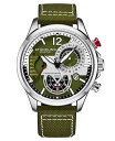 yz XgD[O Y rv ANZT[ Men's Chronograph Green Genuine Fabric Covered Leather Strap Watch 45mm Green