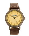 yz O[ Y rv ANZT[ Men's Watch, 50MM Antique Grey Case with Beige Dial, White Arabic Numerals, with White Hands, Brown Strap with White Stitching, Over Sized Crown Brown