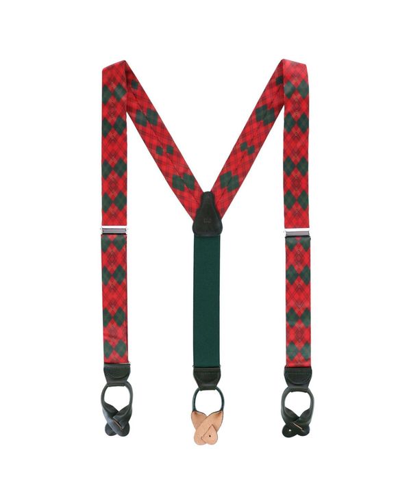 Ｄ＆Ｇ ベルト（メンズ） 【送料無料】 トラファルガー メンズ ベルト アクセサリー Yule Tartan Diamond Plaid Silk Button End Suspenders Red and green tartan diamond plaid