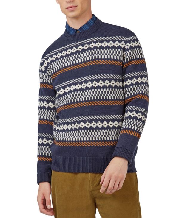 【送料無料】 ベンシャーマン メンズ ニット セーター アウター Men 039 s Chunky Knitted Fair Isle Long-Sleeve Crewneck Sweater Marine