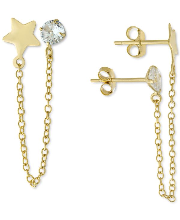 yz W[j xj[j fB[X sAXECO ANZT[ Cubic Zirconia & Star Double Pierced Chain Drop Earrings in Gold-Plated Sterling Silver, Created for Macy's Yellow