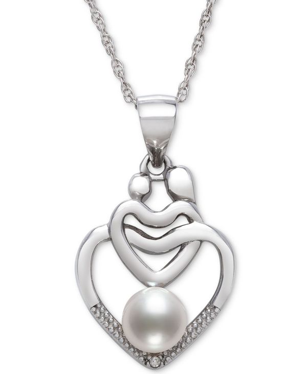 yz x hD [ fB[X lbNXE`[J[Ey_ggbv ANZT[ Cultured Freshwater Pearl (5mm) & Diamond Accent Mother & Child Heart 18