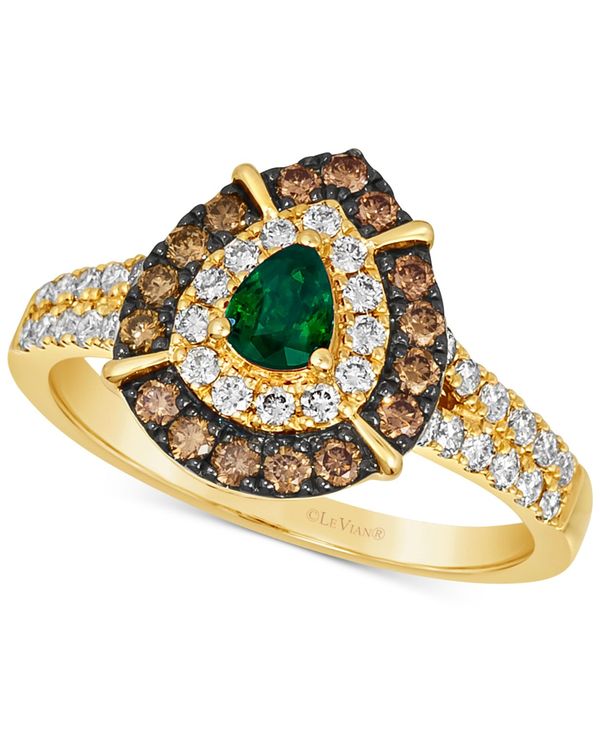 yz  @ fB[X O ANZT[ Costa Smeralda Emeralds (1/5 ct. t.w.) & Diamond (3/4 ct. t.w.) Teardrop Halo Ring in 14k Gold Emerald