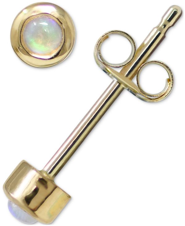 yz AW[ fB[X sAXECO ANZT[ Emerald Bezel Stud Earrings in 14k Gold (Also in Turquoise, Australian Opal, & Sapphire) OPAL