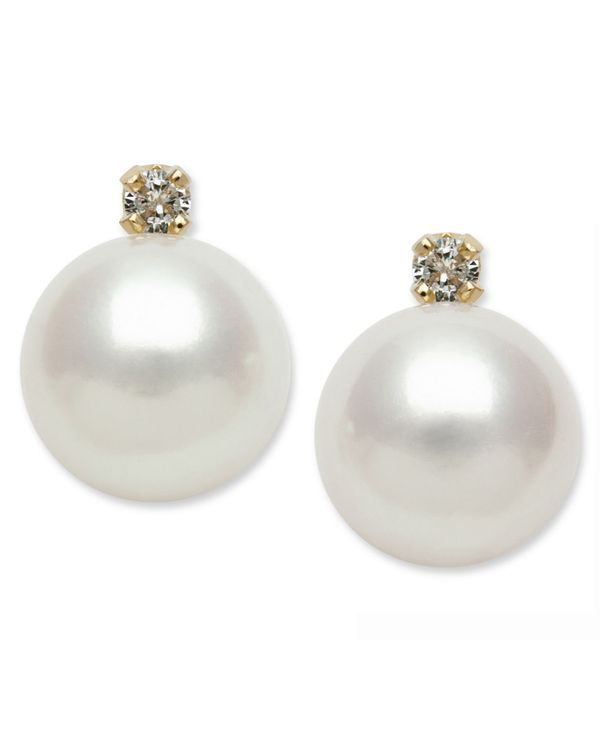 yz x hD [ fB[X sAXECO ANZT[ 14k Gold Earrings, Cultured Freshwater Pearl (7mm) and Diamond Accent Stud Earrings No Color