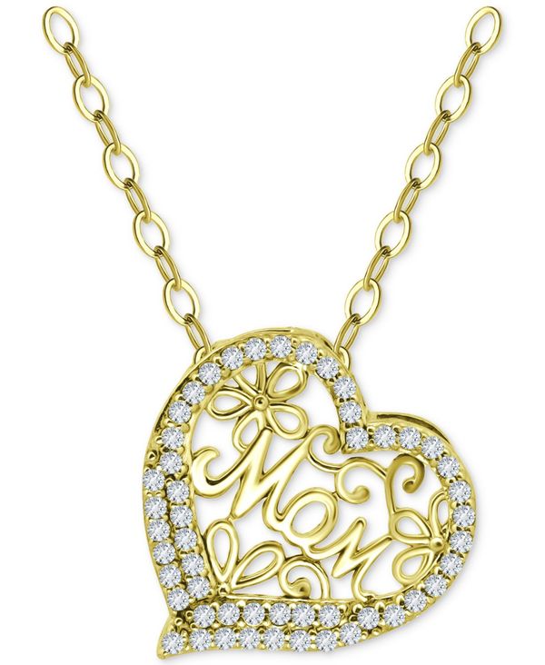yz W[j xj[j fB[X lbNXE`[J[Ey_ggbv ANZT[ Cubic Zirconia Mom Heart Pendant Necklace in 18k Gold-Plated Sterling Silver, 16