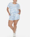 【送料無料】 ホワイトマーク レディース ナイトウェア アンダーウェア Plus Size 2 Piece Top Shorts Lounge Set Blue...