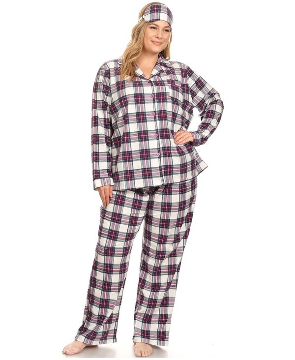 ホワイトマーク レディース アンダーウェア ナイトウェア プラスサイズ White Mark Plus Size 3-Piece Pajama Set Purple White ホワイト