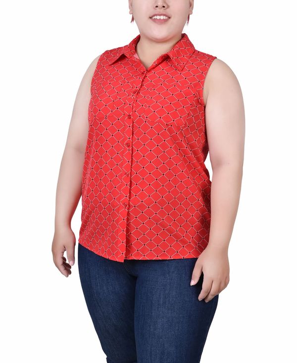 yz j[[NRNV fB[X Vc uEX gbvX Plus Size Sleeveless Notch Collar Button Front Blouse Red Diapearl