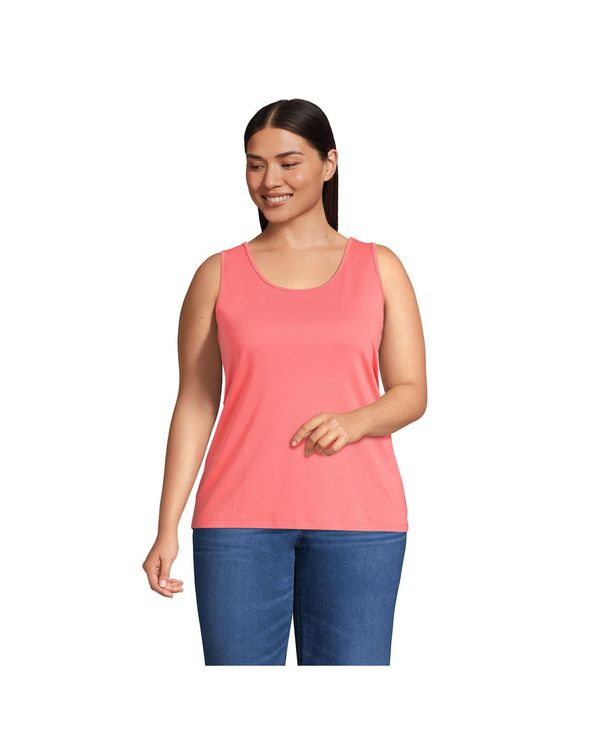 【送料無料】 ランズエンド レディース シャツ トップス Women's Plus Size Cotton Tank Top Wood lily 1