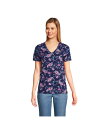 【送料無料】 ランズエンド レディース シャツ トップス Women 039 s Relaxed Supima Cotton Short Sleeve V-Neck T-Shirt Deep sea navy paisley floral