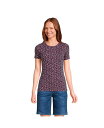 【送料無料】 ランズエンド レディース シャツ トップス Women 039 s Tall Cotton Rib Short Sleeve Crewneck T-shirt Deep sea navy striped stars