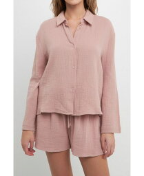 【送料無料】 フリーザロージズ レディース シャツ トップス Women's Gauze Collared Top With Wide Sleeves and Slide Slit Dusty pink