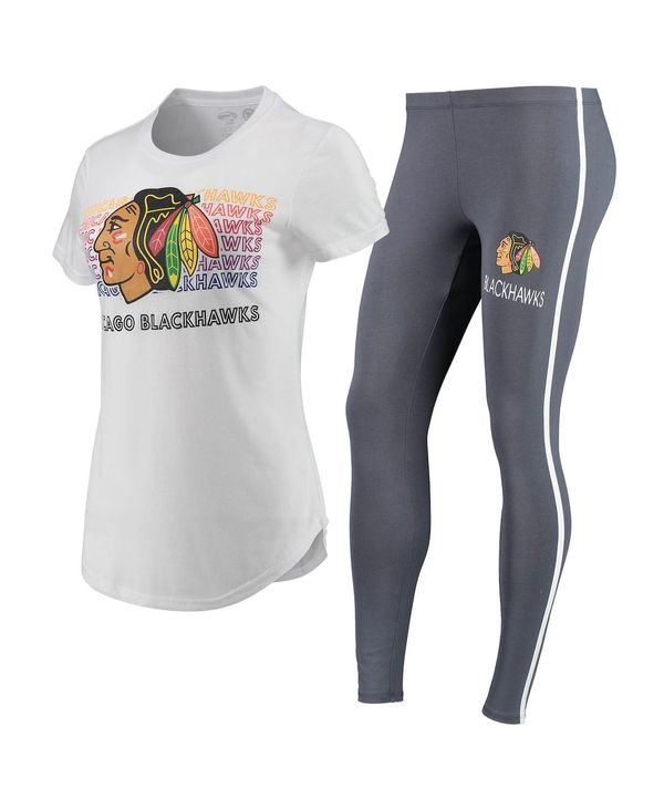 yz RZvc X|[c fB[X MX {gX Women's White, Charcoal Chicago Blackhawks Sonata T-shirt and Leggings Set White, Charcoal