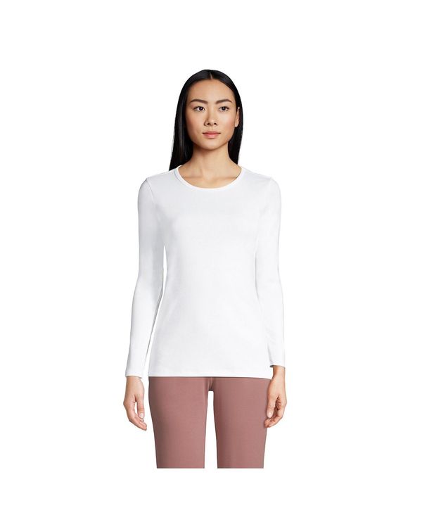 yz YGh fB[X Vc gbvX Women's Tall Cotton Rib Long Sleeve Crewneck T-Shirt White