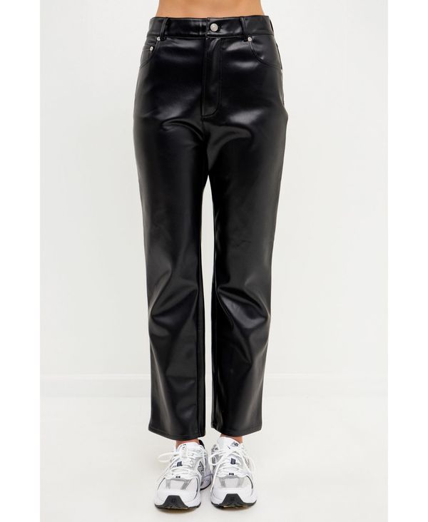 【送料無料】 グレー ラブ レディース カジュアルパンツ ボトムス Women's High Waist Pu Pants Black