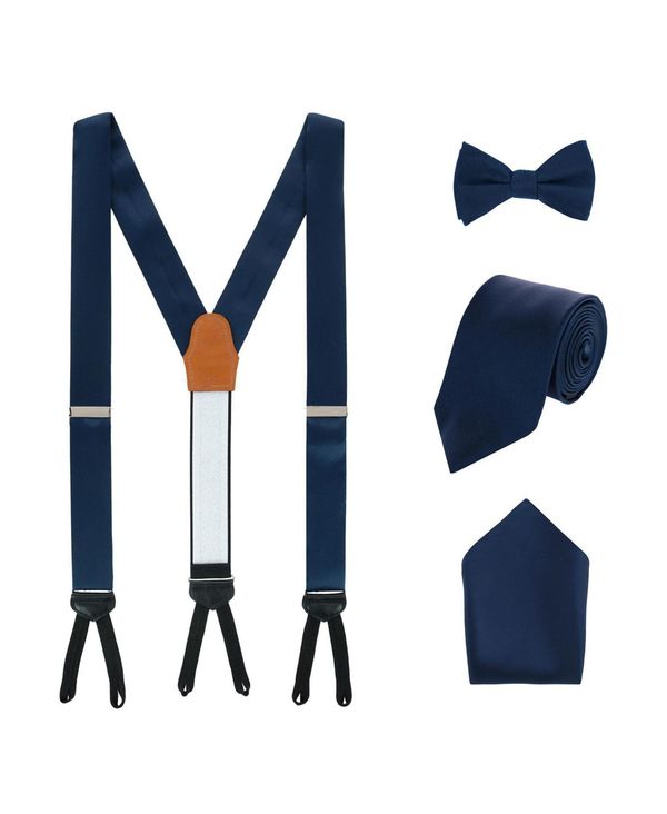 【送料無料】 トラファルガー メンズ ネクタイ アクセサリー Sutton Solid Color Silk Brace Bow Tie Necktie and Pocket Square Set Navy