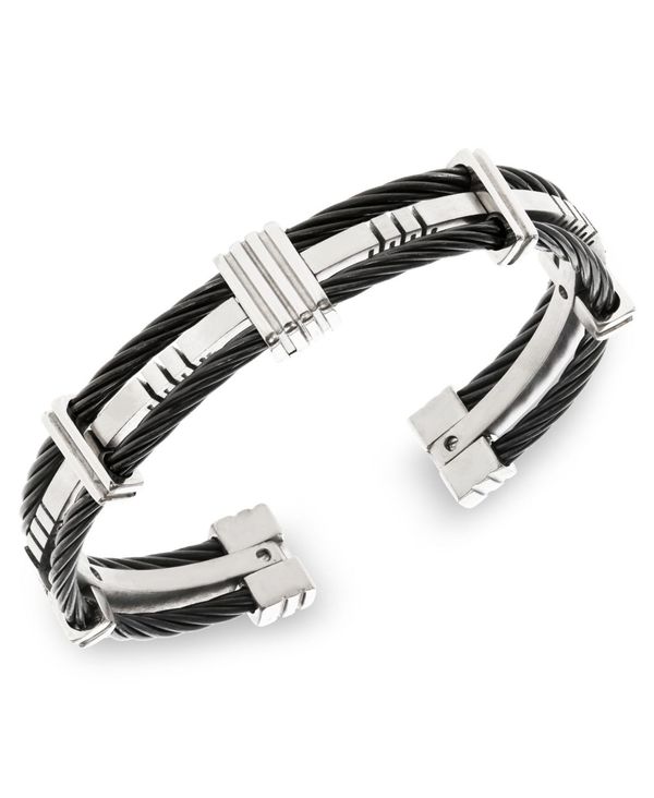 yz [i Tbg Y uXbgEoOEANbg ANZT[ Sutton Stainless Steel And Black Cable Bangle Bracelet Black