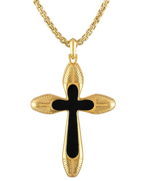 ブロバ メンズ アクセサリー 腕時計 レース Bulova Men's Icon Black Agate Cross Pendant Necklace in..