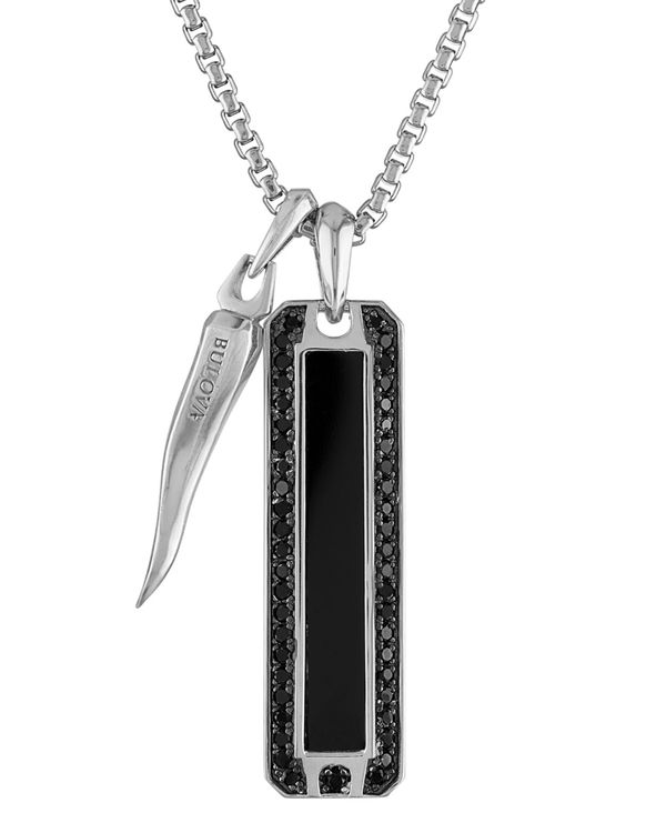 【送料無料】 ブロバ メンズ 腕時計 アクセサリー Men's Icon Black Onyx & Black Diamond (3/4 ct. t.w.) Pendant Necklace in Sterling Silver, 24