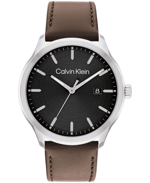 【送料無料】 カルバンクライン メンズ 腕時計 アクセサリー Men's 3H Quartz Brown Leather Strap Watch 43mm Brown
