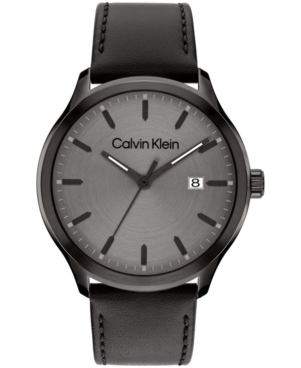 【送料無料】 カルバンクライン メンズ 腕時計 アクセサリー Men's 3H Quartz Black Leather Strap Watch 43mm Black
