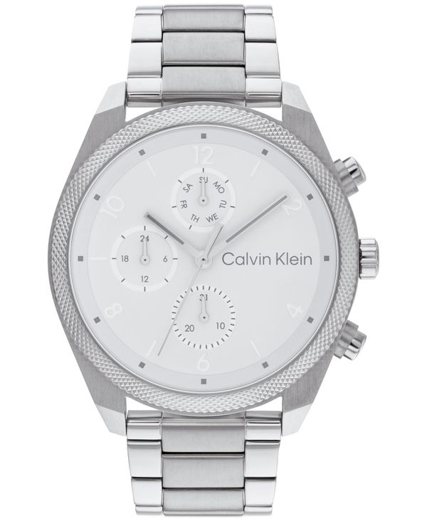 カルバンクライン 腕時計（メンズ） 【送料無料】 カルバンクライン メンズ 腕時計 アクセサリー Men's Multifunction Silver-Tone Stainless Steel Bracelet Watch 44mm Silver