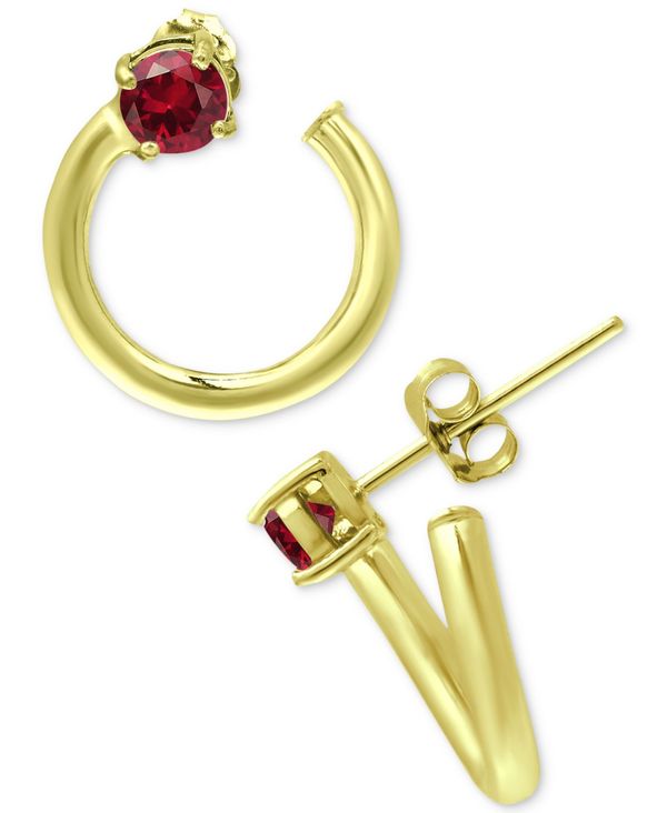 yz W[j xj[j fB[X sAXECO ANZT[ Cubic Zirconia Front & Back Hoop Earrings, Created for Macy's Red/Gold Over Silver