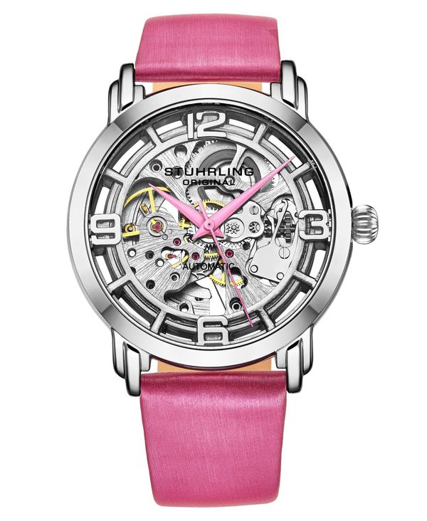 【送料無料】 ストゥーリング レディース 腕時計 アクセサリー Women's Automatic Pink Genuine Leather Strap Watch 40mm White