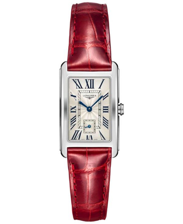 ロンジン 【送料無料】 ロンジン レディース 腕時計 アクセサリー Women's Swiss DolceVita Red Leather Strap Watch 23x37mm Silver