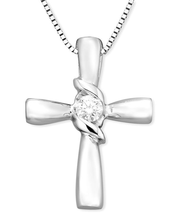 ̵ 졼 ǥ ͥå쥹硼ڥȥȥå ꡼ Diamond Cross Pendant in 14k Yellow or White Gold (1/10 ct. t.w.) White Gold