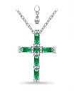 【送料無料】 ジャーニ ベルニーニ レディース ネックレス・チョーカー・ペンダントトップ アクセサリー Created Green Quartz and Cubic Zirconia Cross Pendant Green