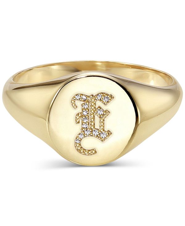 yz ]Gt fB[X O ANZT[ Diamond Initial Signet Ring (1/6 ct. t.w.) in 14k Gold E