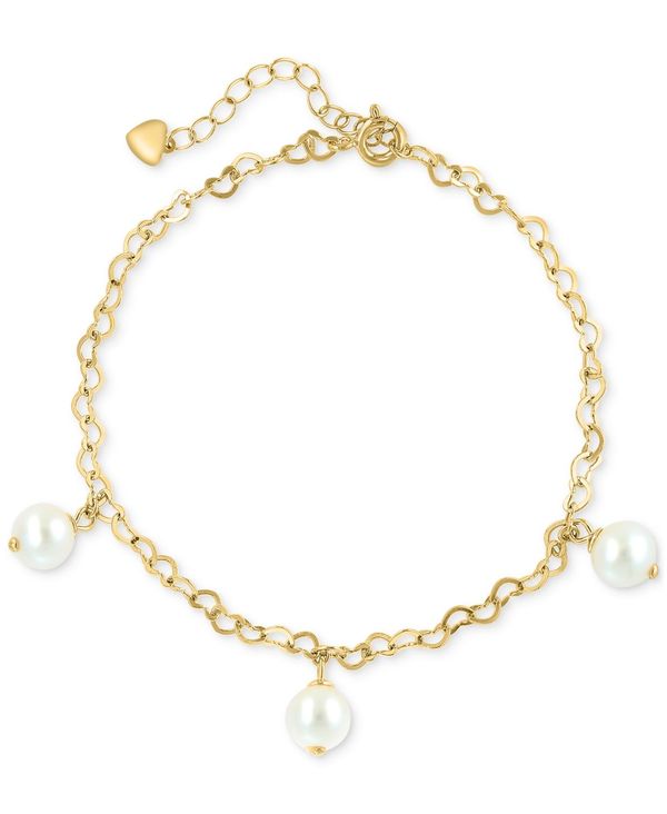 yz GtB[ fB[X uXbgEoOEANbg ANZT[ EFFY&reg; Freshwater Pearl (7mm) Dangle Heart Link Chain Bracelet in 14k Gold-Plated Sterling Silver Gold Over Silver