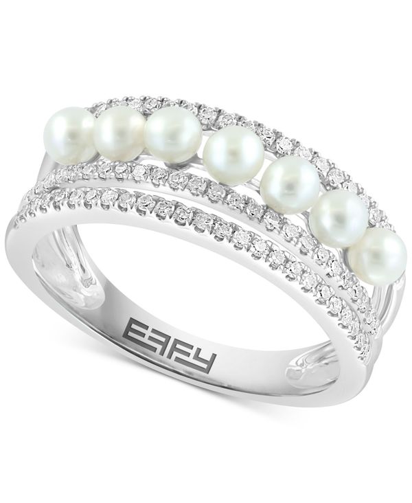 yz GtB[ fB[X O ANZT[ EFFY&reg; Freshwater Pearl (3mm) & Diamond (1/3 ct. t.w.) Multirow Ring in 14k White Gold 14K Gold