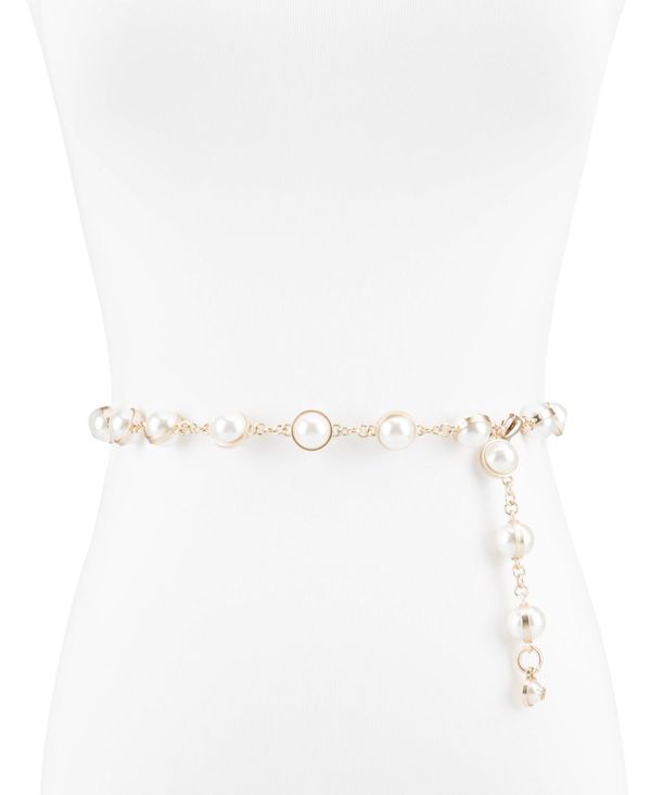  サムエデルマン レディース ベルト アクセサリー Women's Imitated Pearl Embellished Gold-Tone Chain Dress Belt Gold, White