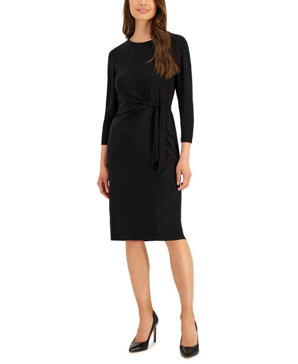  カスパール レディース ワンピース トップス Petite Boat-Neckline Side-Tie Faux-Wrap Shift Dress Black