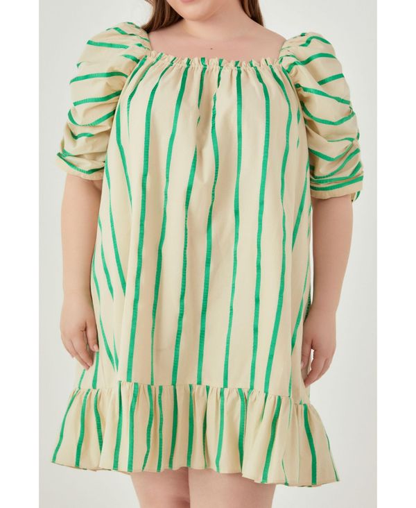【送料無料】 イングリッシュファクトリー レディース ワンピース トップス Women 039 s Plus size Stripe Babydoll Dress Beige/green