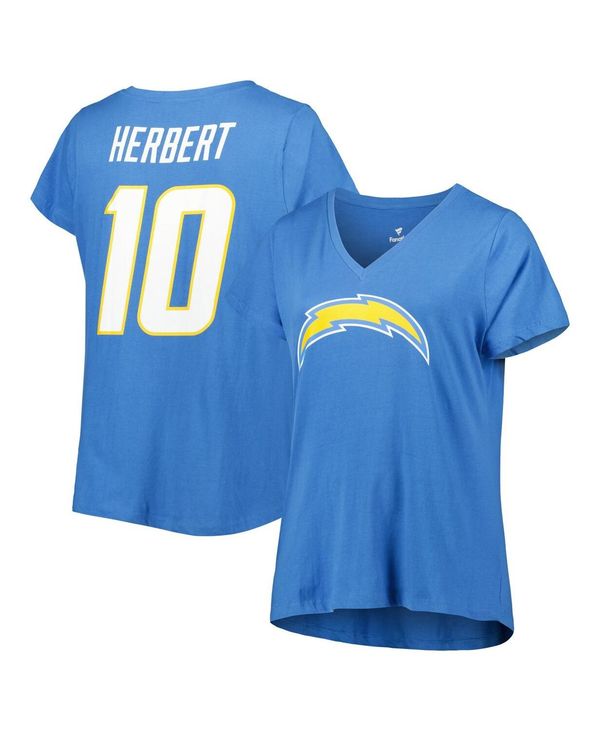 yz t@ieBNX fB[X TVc gbvX Women's Branded Justin Herbert Powder Blue Los Angeles Chargers Plus Size Player Name and Number V-Neck T-shirt Powder Blue