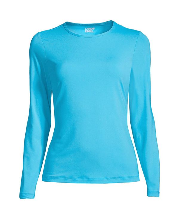 【送料無料】 ランズエンド レディース トップのみ 水着 Women's Long Crew Neck Long Sleeve Rash Guard UPF 50 Sun Protection Modest Swim Tee Turquoise