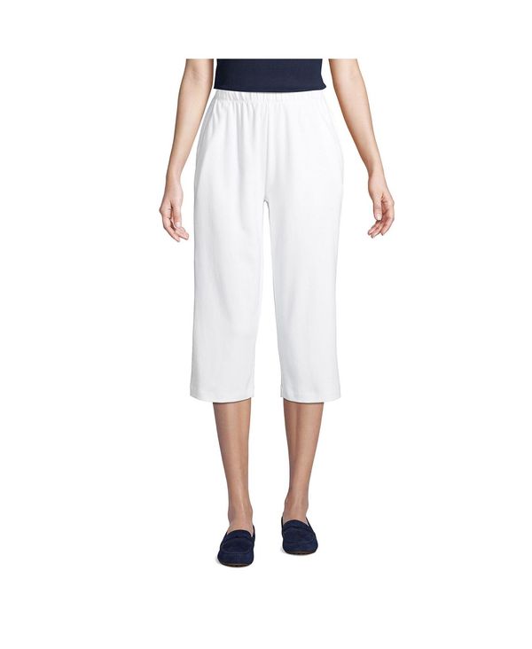 【送料無料】 ランズエンド レディース カジュアルパンツ ボトムス Women's Sport Knit High Rise Elastic Waist Pull On Capri Pants White