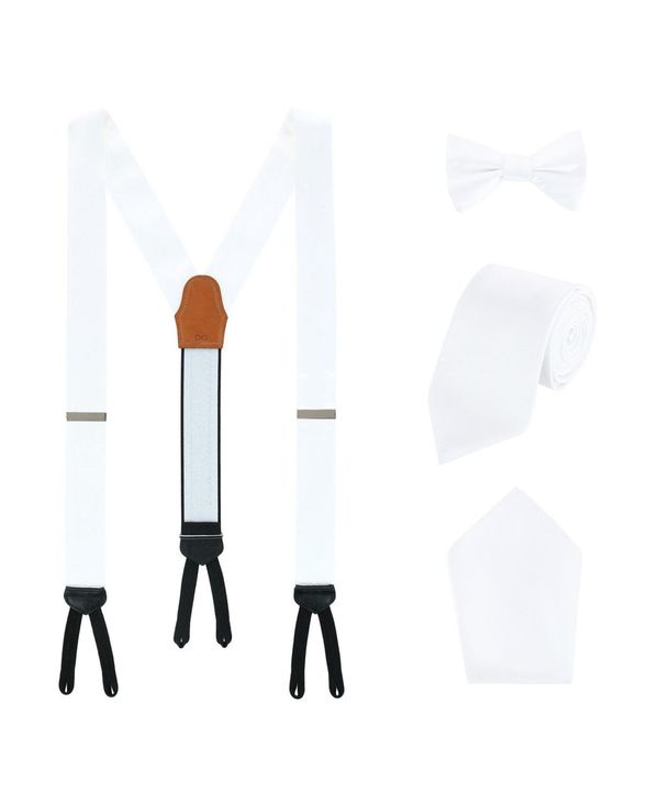 【送料無料】 トラファルガー メンズ ネクタイ アクセサリー Sutton Solid Color Silk Brace Bow Tie Necktie and Pocket Square Set White