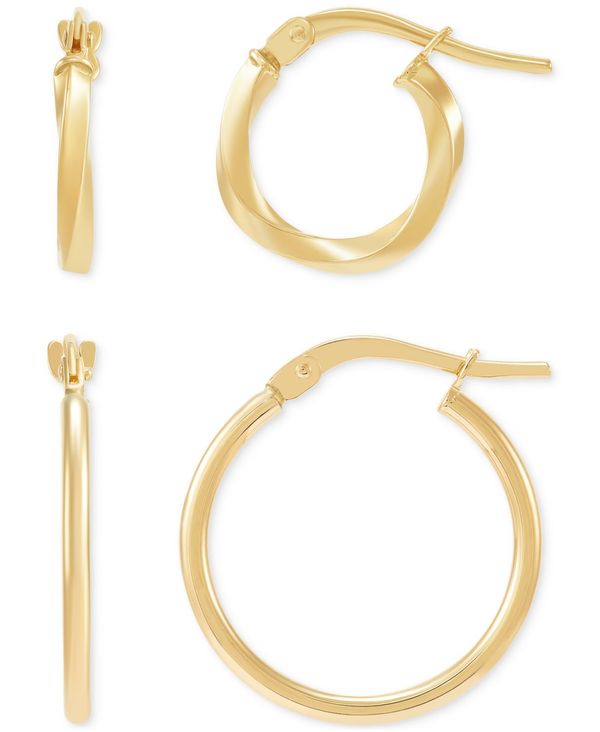 楽天ReVida 楽天市場店【送料無料】 イタリアン ゴールド レディース ピアス・イヤリング アクセサリー 2-Pc. Set Polished & Twist Style Small Hoop Earrings in 10k Gold Yellow Gold