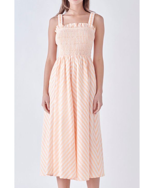 【送料無料】 イングリッシュファクトリー レディース ワンピース トップス Women 039 s Striped Smocked Midi Dress White/coral