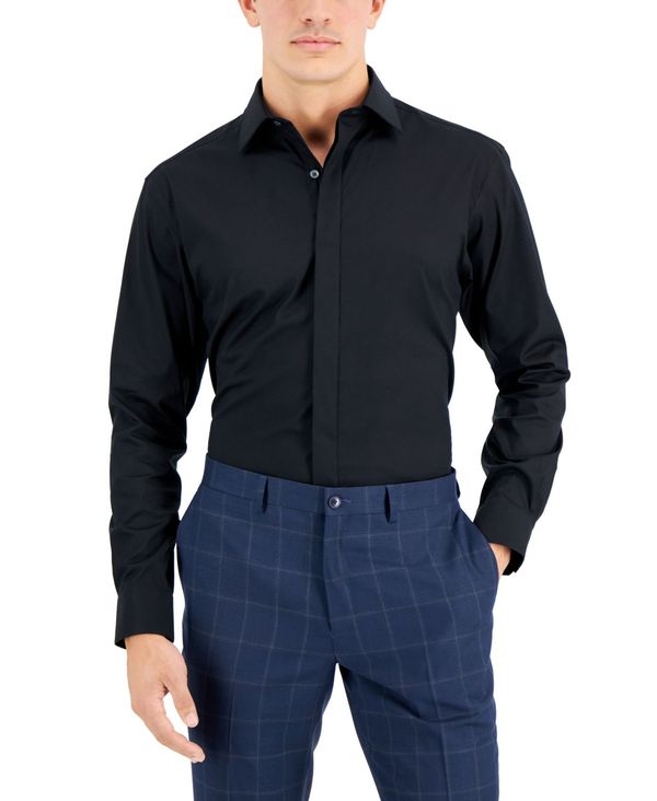 【送料無料】 アルファニ メンズ シャツ トップス Men 039 s Slim Fit 2-Way Stretch Formal Convertible-Cuff Dress Shirt, Created for Macy 039 s Deep Black