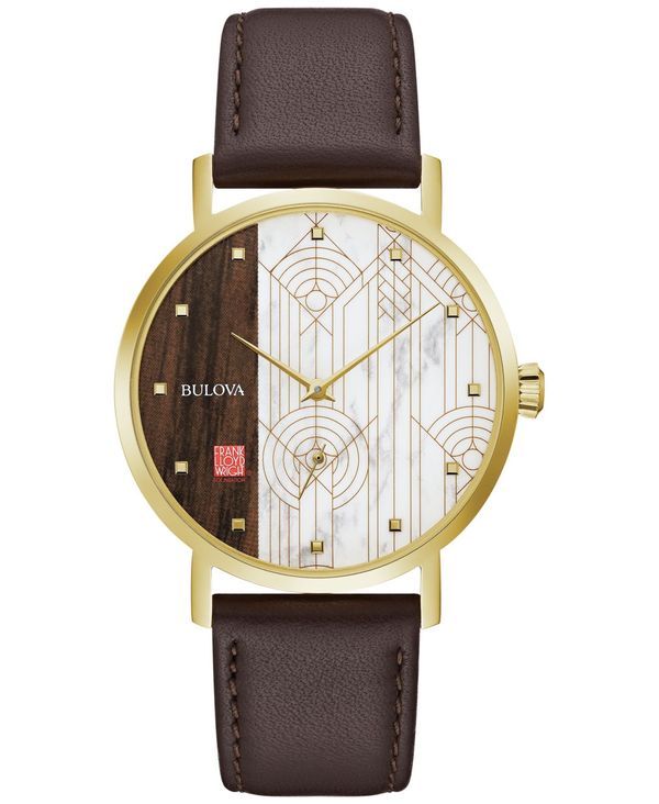 ロイド 腕時計（メンズ） 【送料無料】 ブロバ メンズ 腕時計 アクセサリー Men's Frank Lloyd Wright "April Showers" Brown Leather Strap Watch 39mm Brown