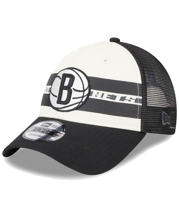 ̵ ˥塼  ˹ ꡼ Men's Brooklyn Nets Black Stripes 9FORTY Trucker Snapback Hat Black
