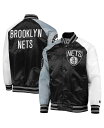 【送料無料】 スターター メンズ ジャケット ブルゾン アウター Men 039 s Black, Gray Brooklyn Nets Reliever Varsity Satin Raglan Full-Snap Jacket Black, Gray